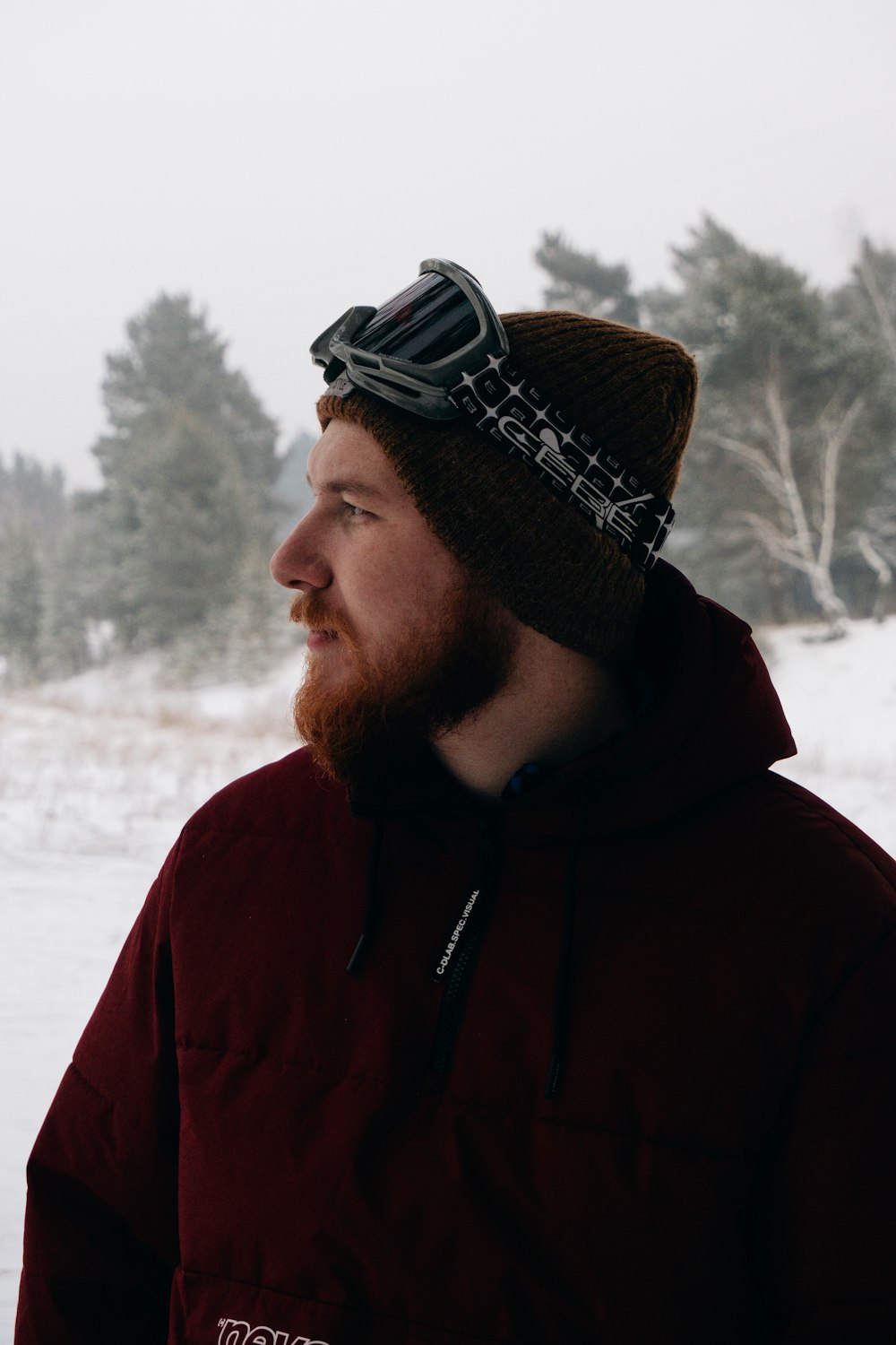 a man with a beard wearing a ski hat