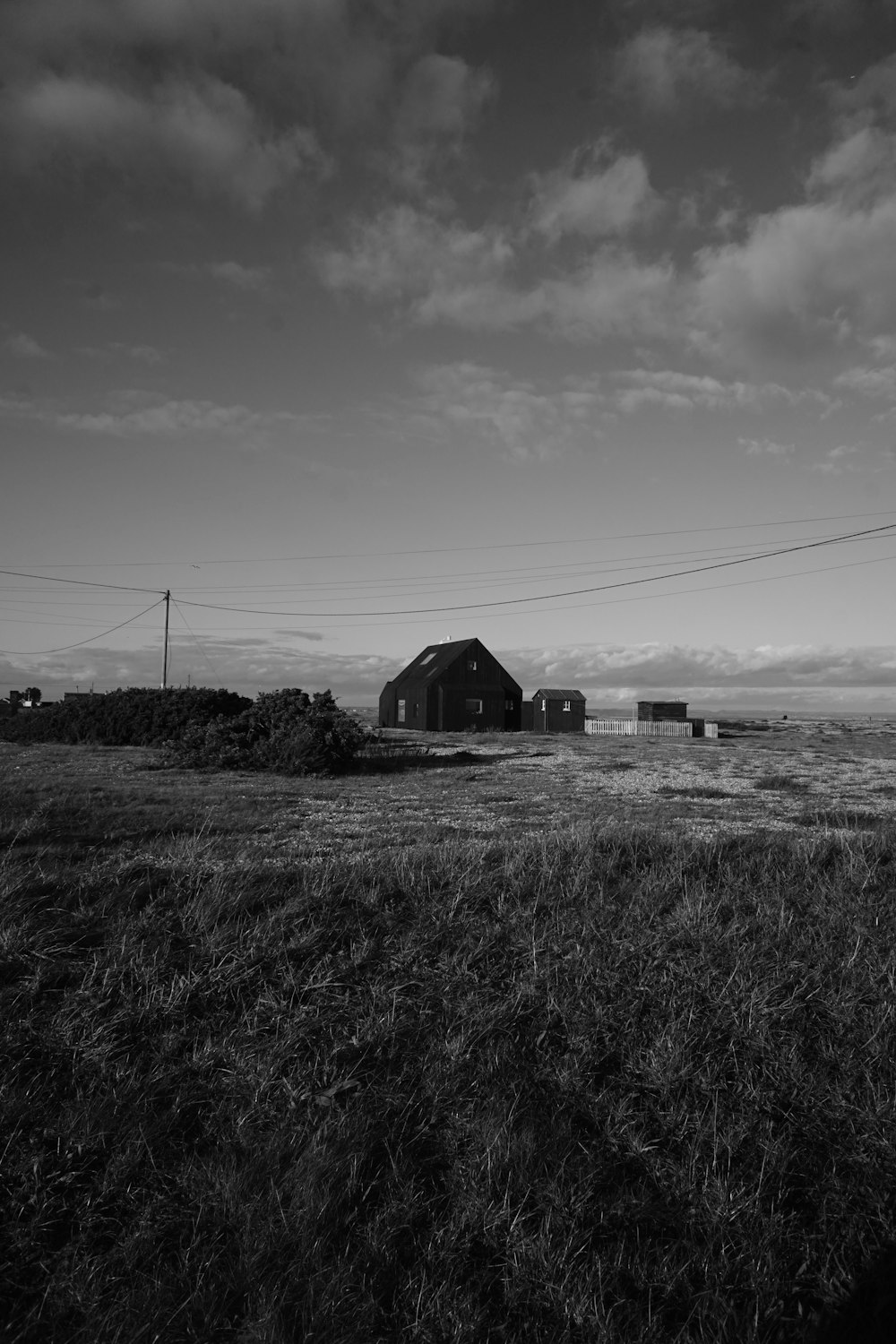 Una foto en blanco y negro de una granja
