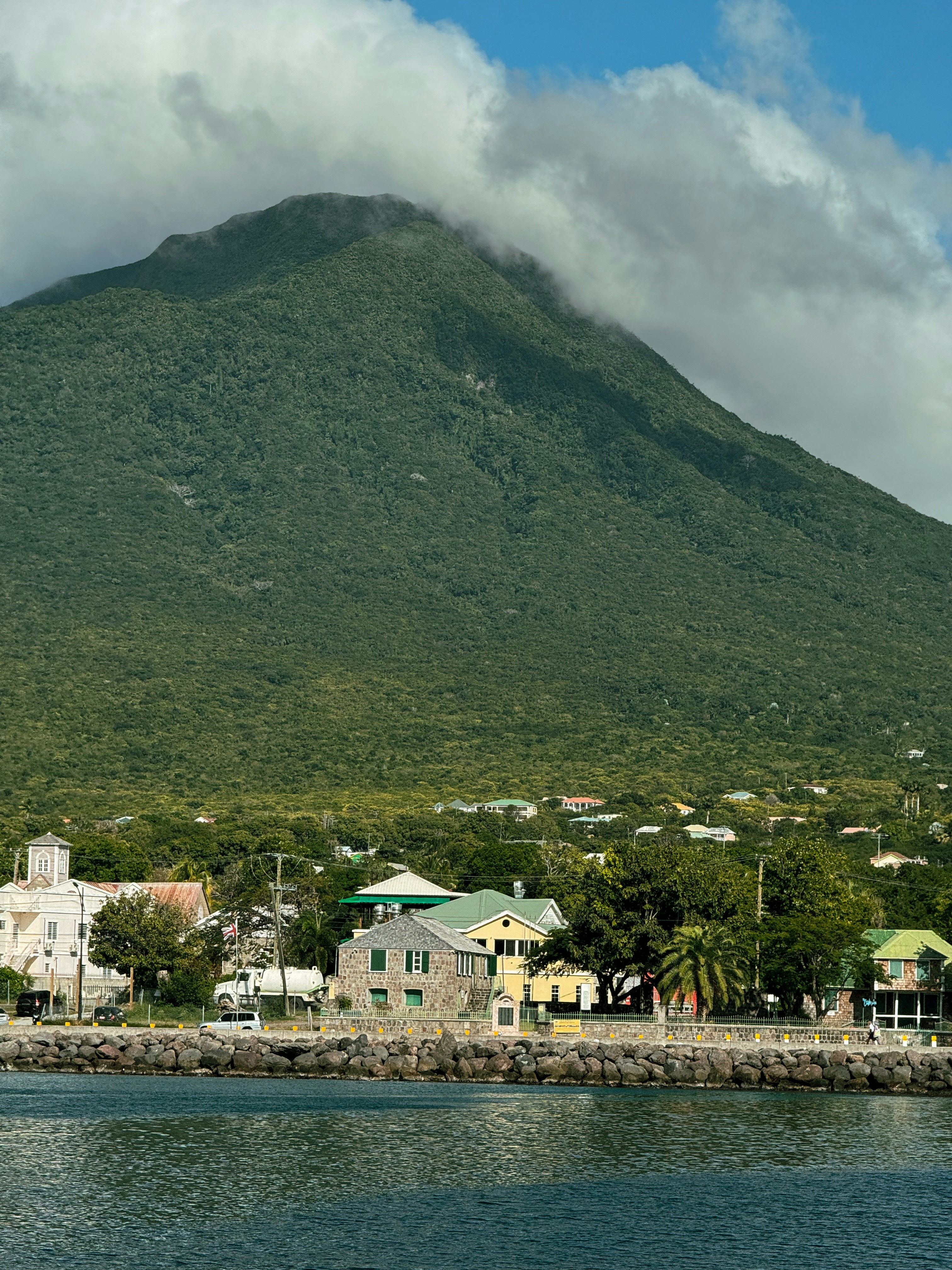 a view of a city with a mountain in the background