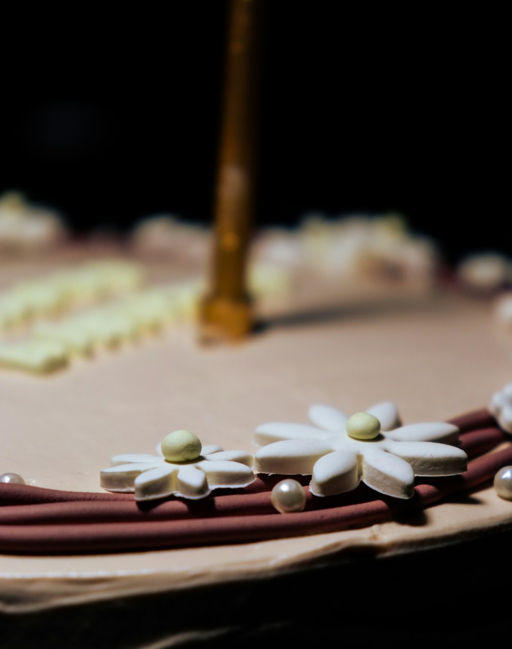 a close up of a cake with flowers on it