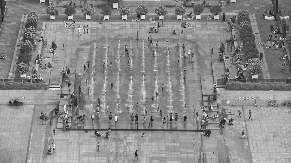 an aerial view of a park with a lot of people