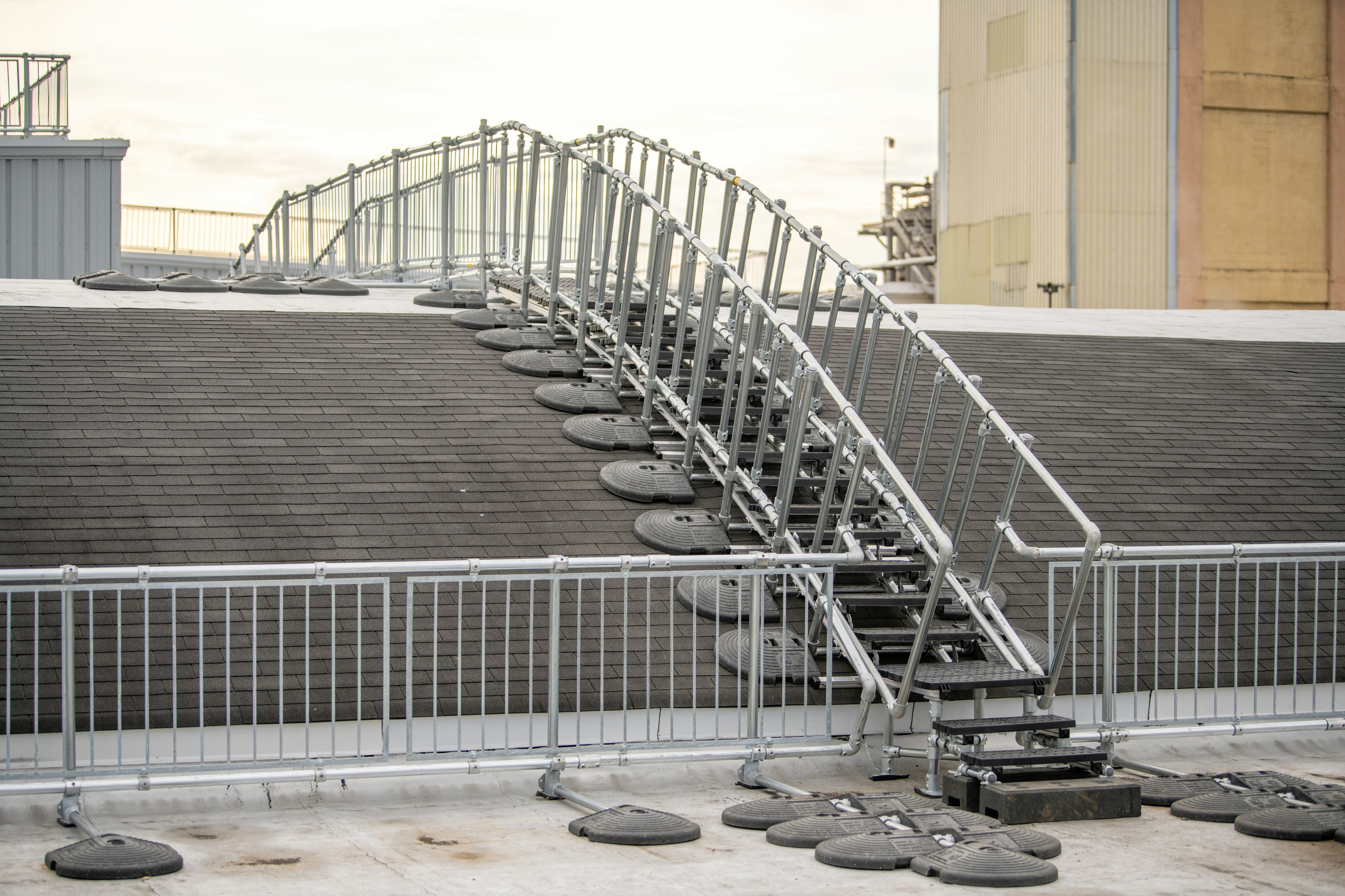 a set of stairs on top of a roof