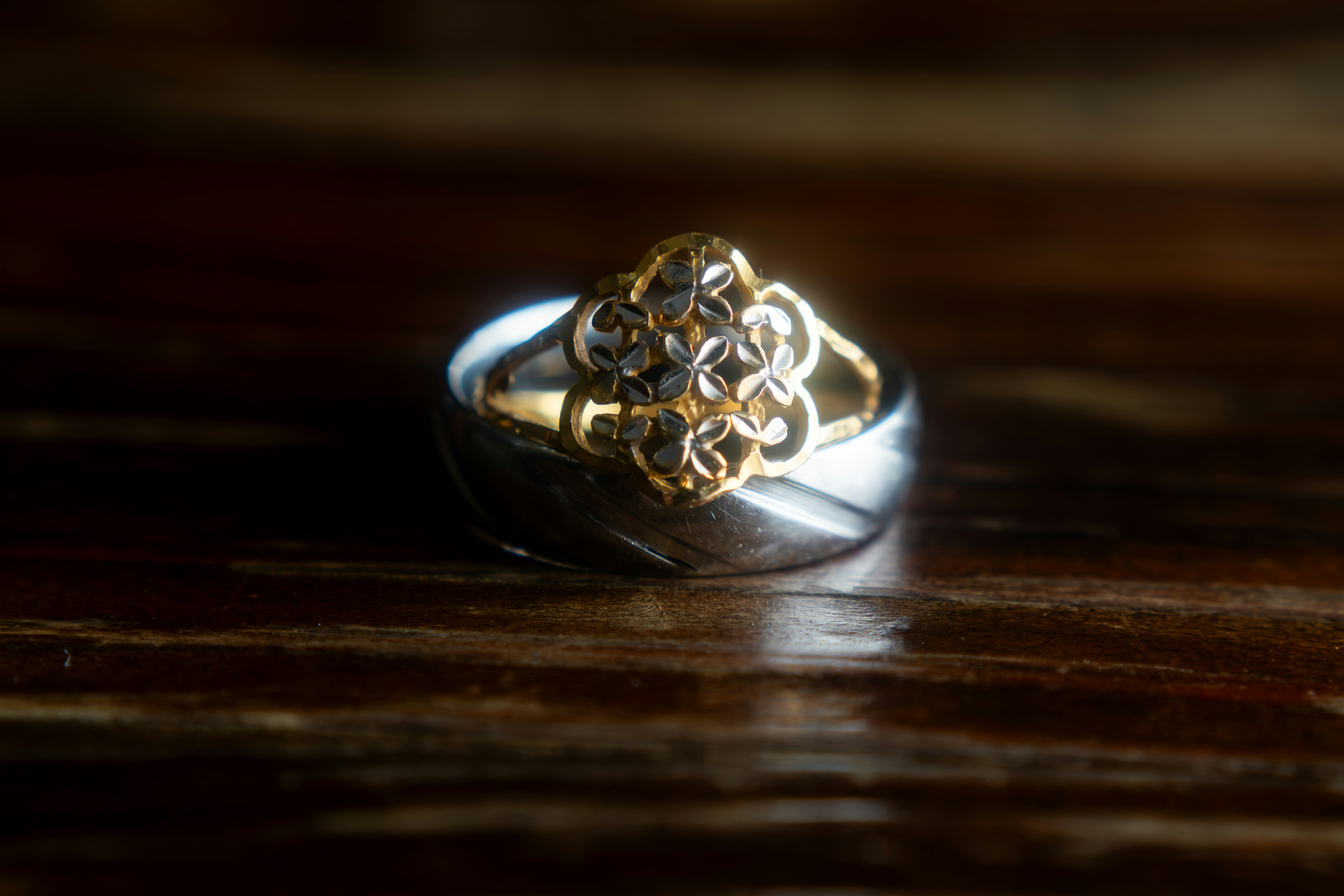a close up of a ring on a table
