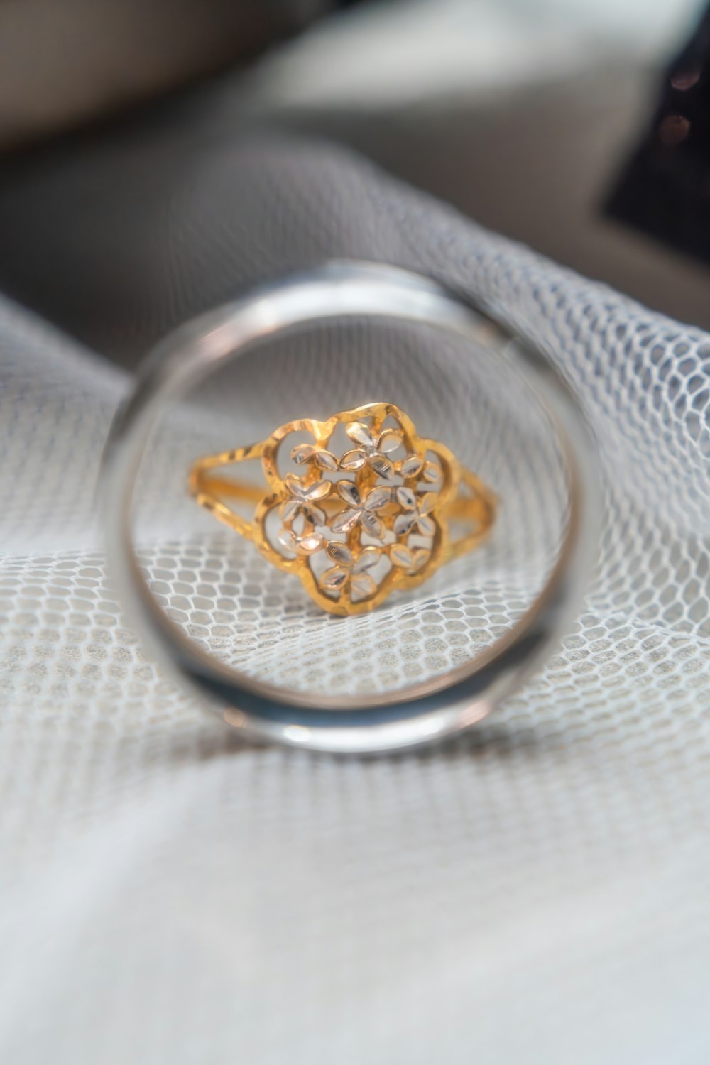 a close up of a ring on a table