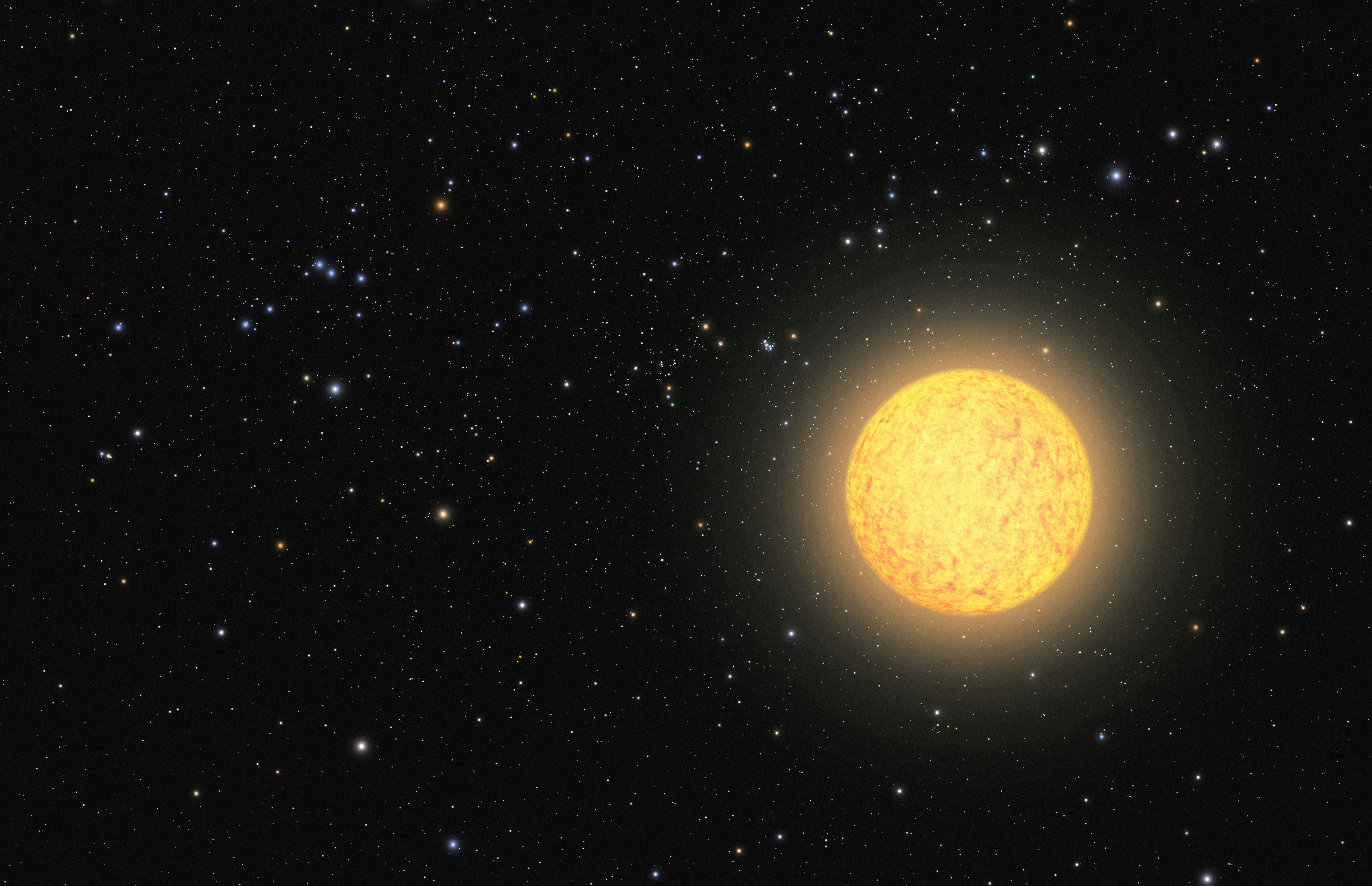 Artist's View of Ancient Star Caption This is an illustration of the oldest star ever found in our solar neighborhood. The aging star, cataloged as HD 140283, lies 190.1 light-years from Earth. Credits NASA, ESA, and A. Feild and F. Summers (STScI)