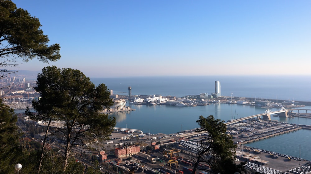 a large body of water with a city in the background