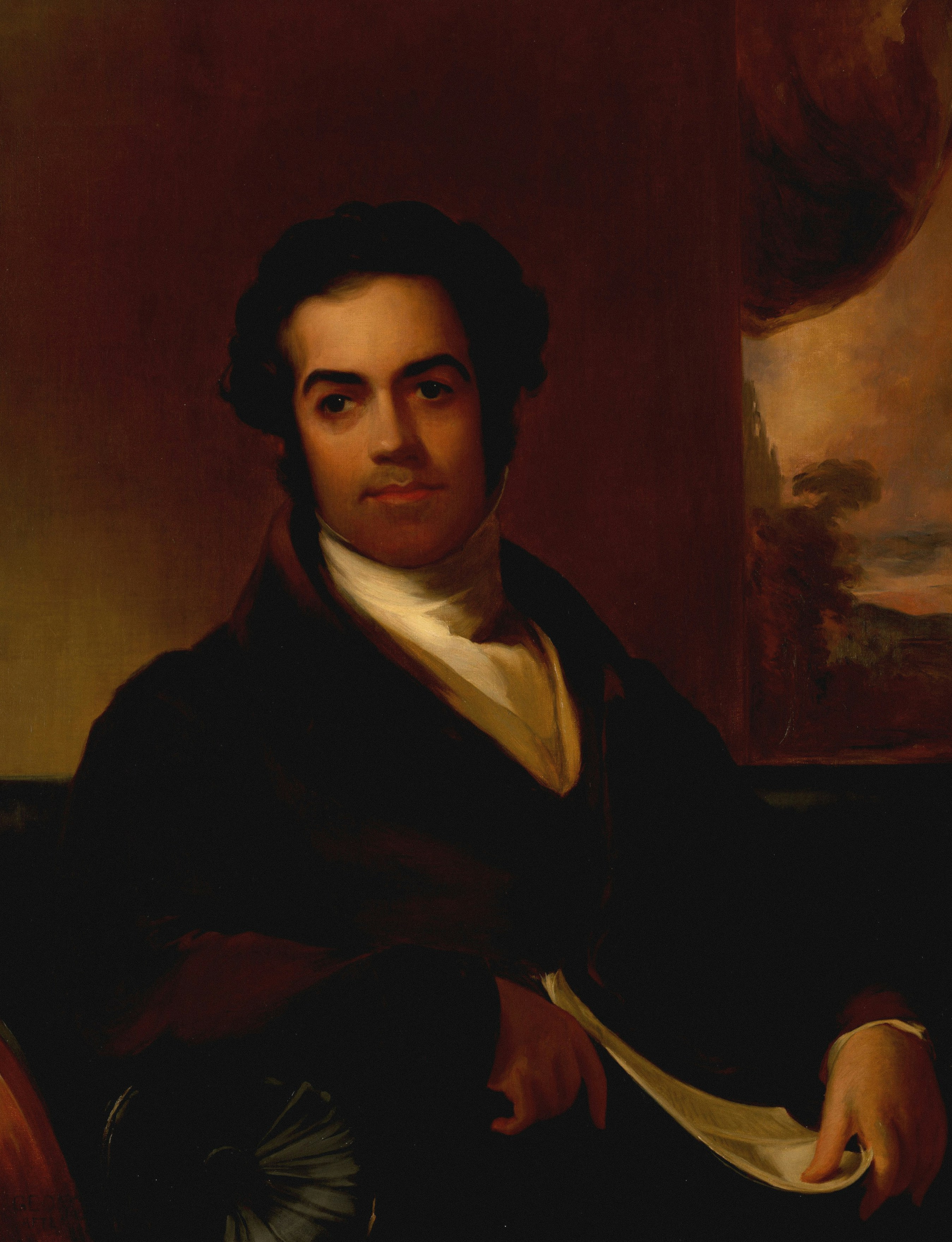 une peinture d’un homme en manteau noir