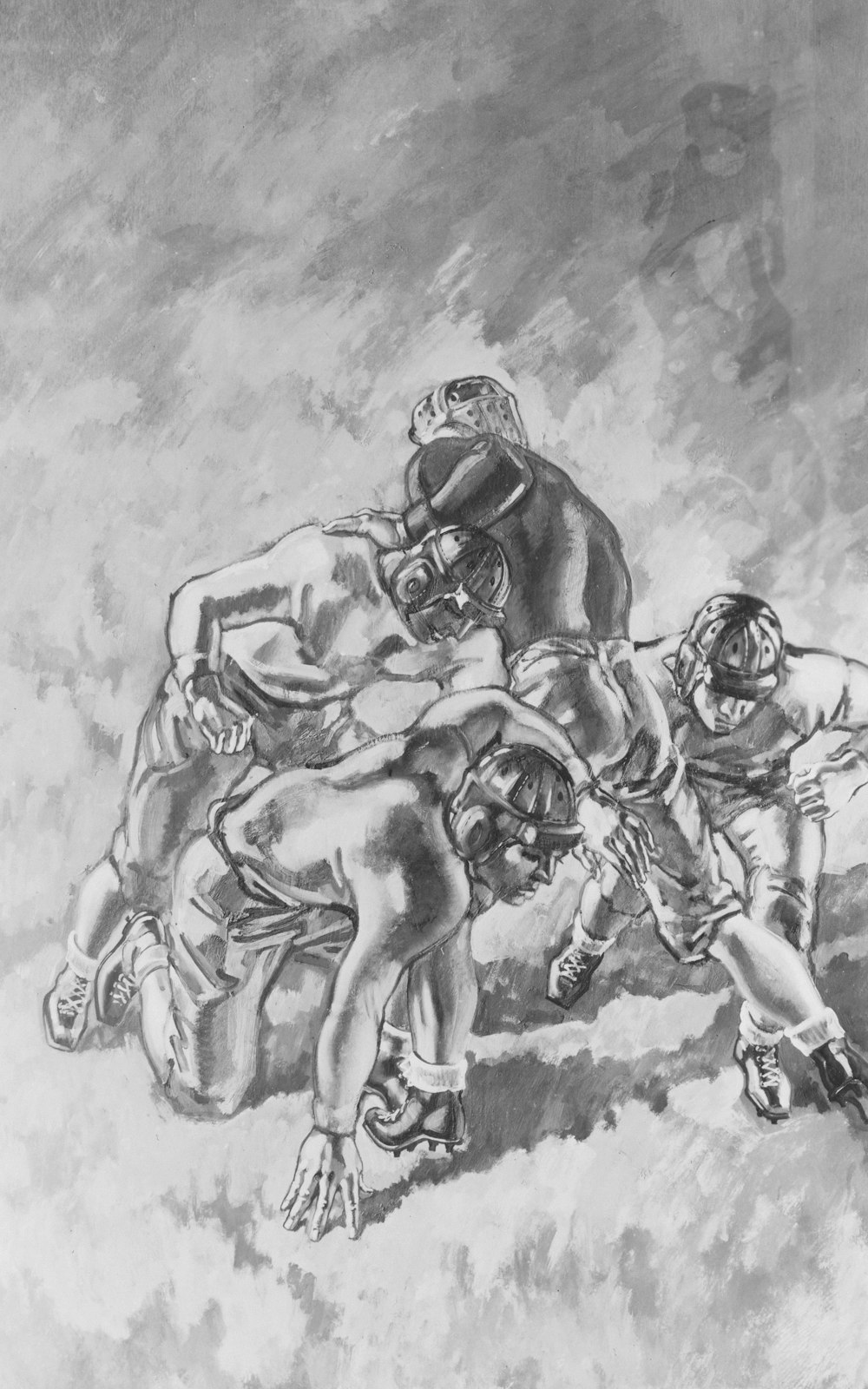 a drawing of a football game in progress
