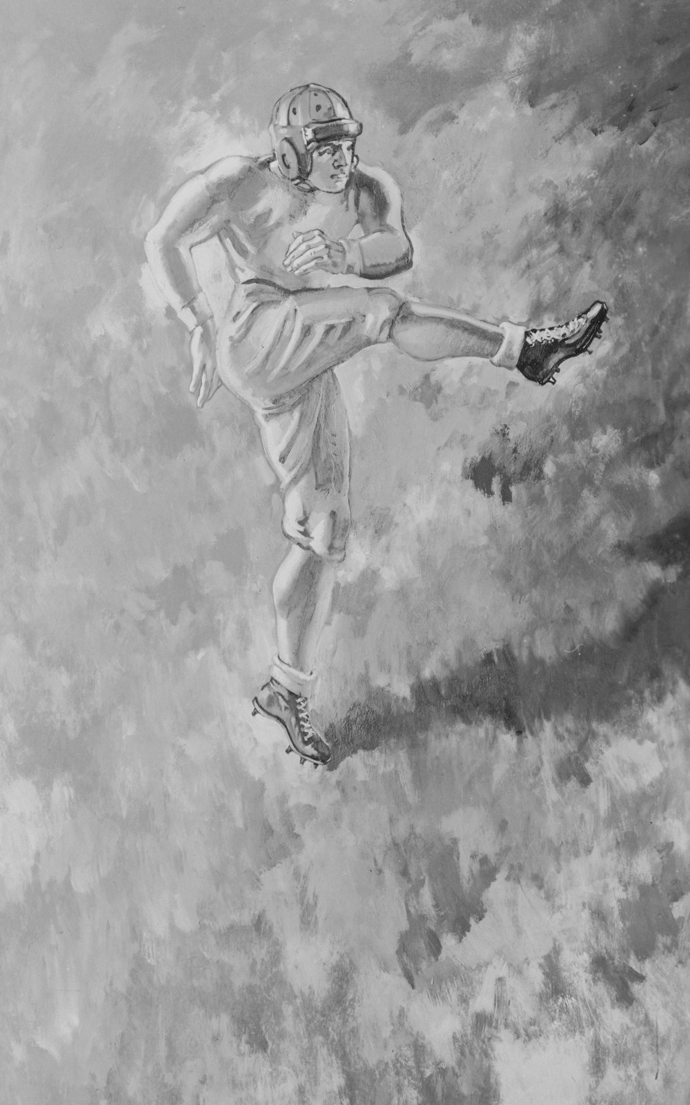 a drawing of a football player in the air