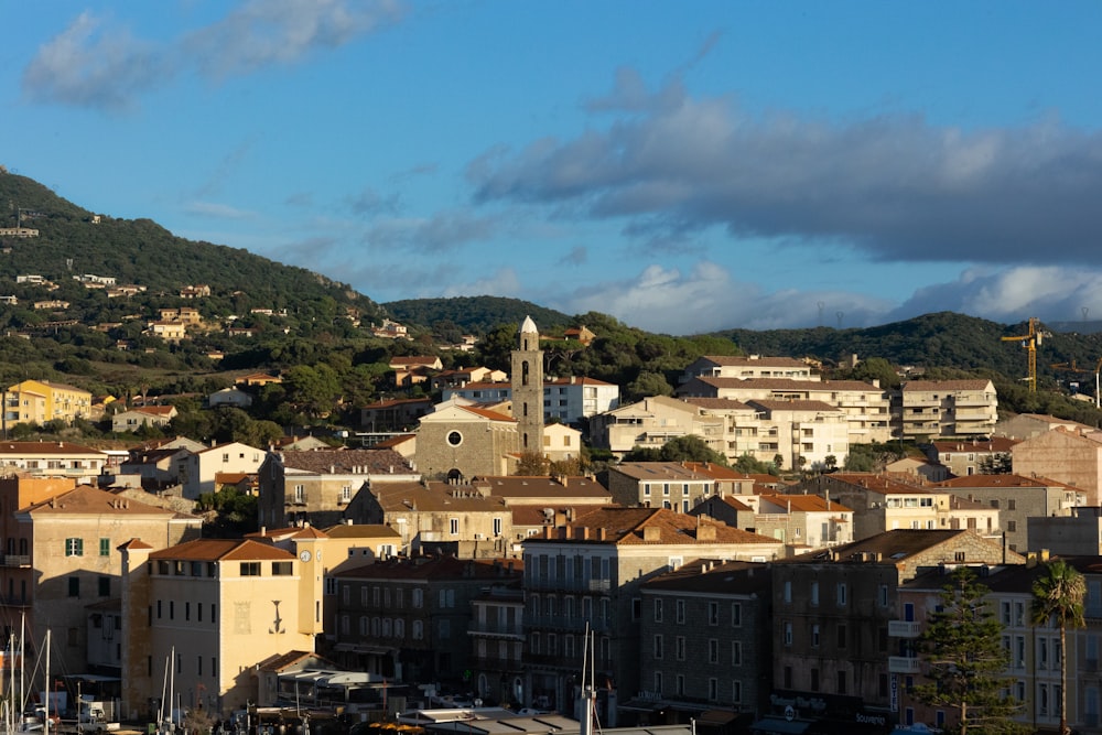 a view of a city with a mountain in the background