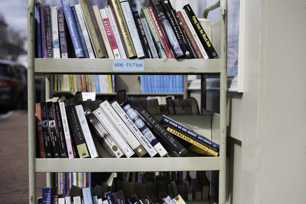 a book shelf filled with lots of books