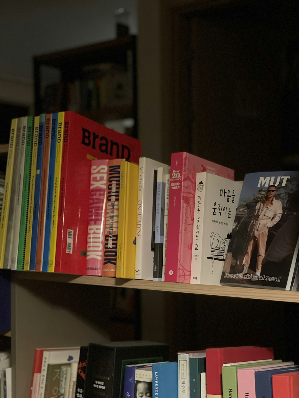 a row of books on a shelf in a room