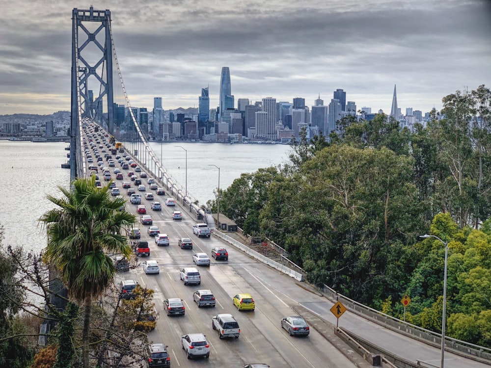 a view of a bridge over a large body of water