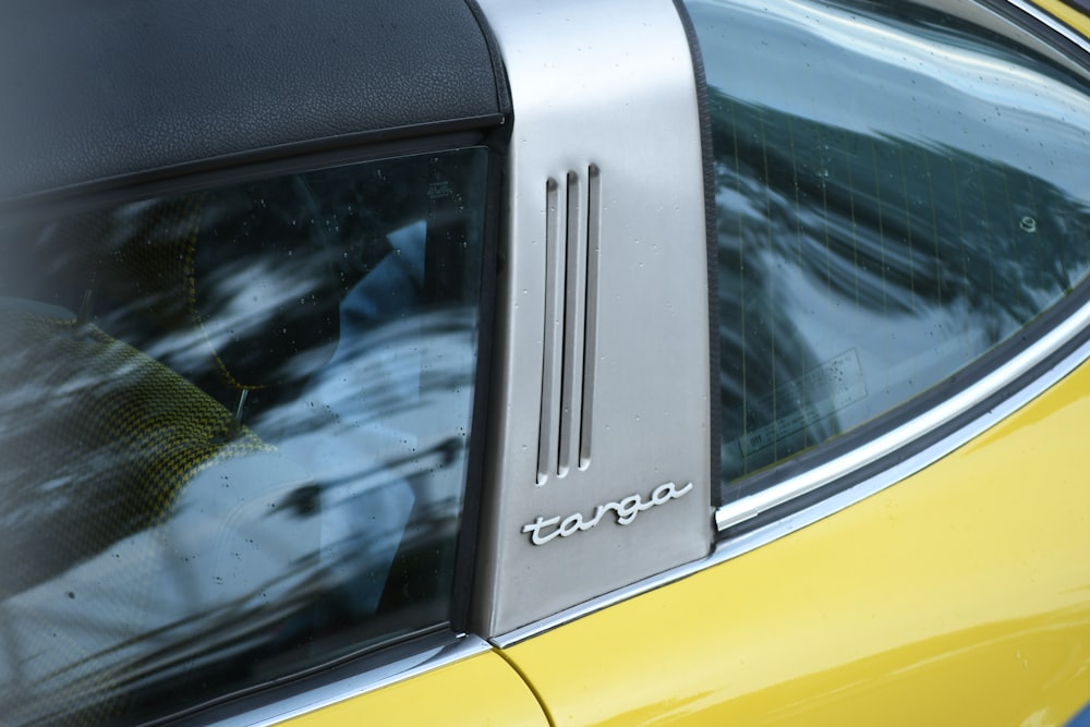 a close up of a car's side window