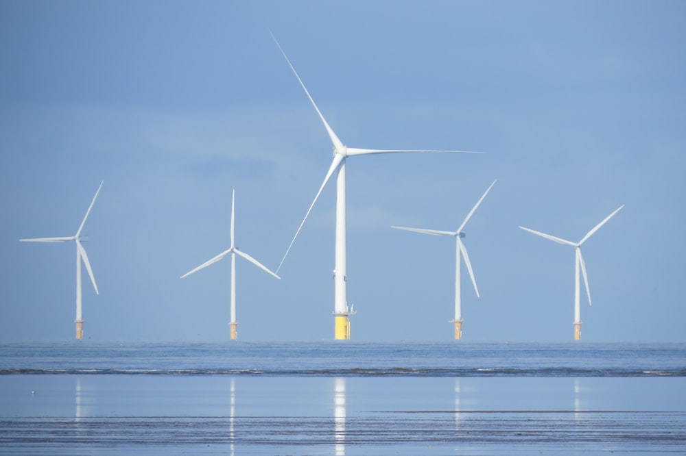 Un gruppo di turbine eoliche nell'oceano