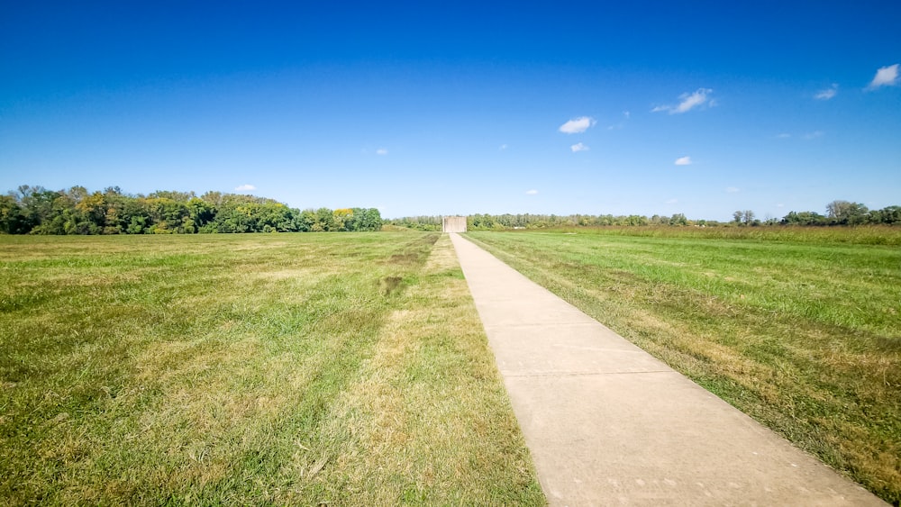 um caminho no meio de um campo gramado