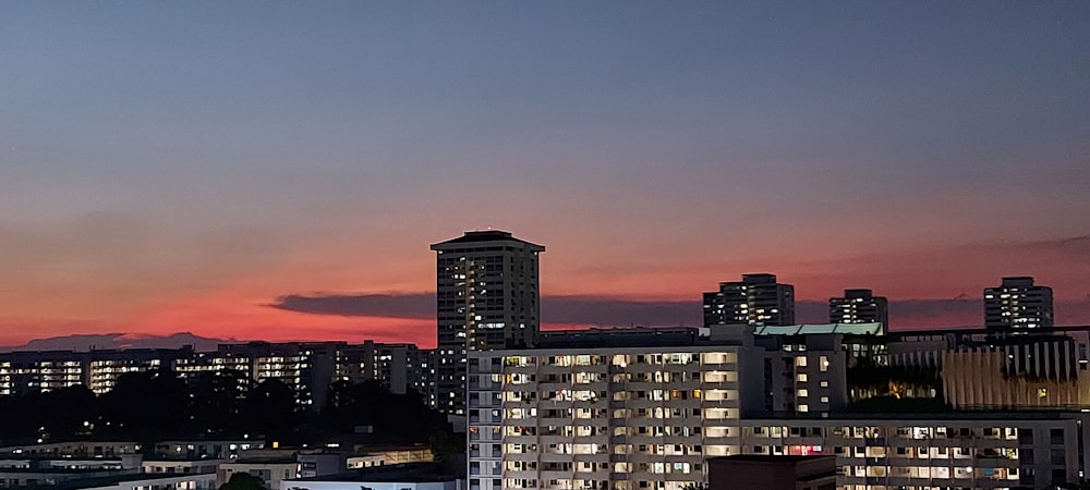 a view of a city skyline at night