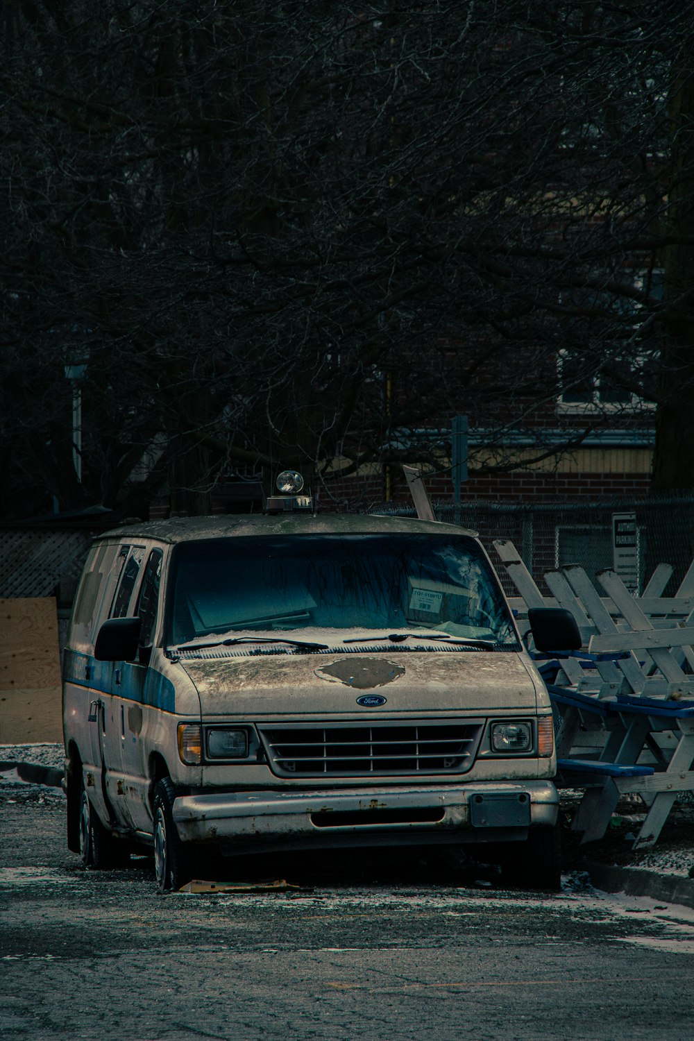 a van that is parked in the street