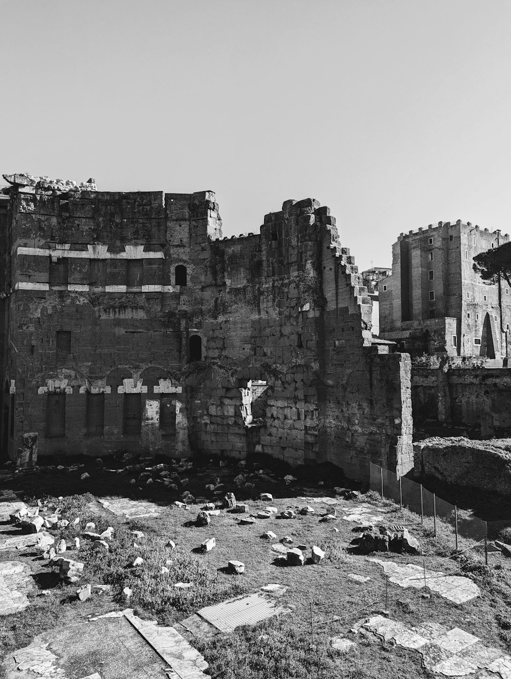 a black and white photo of an old castle