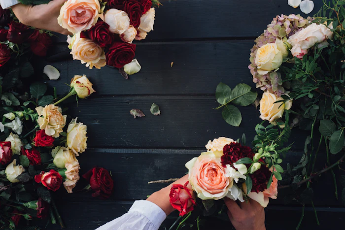 Arranging a bouquet by hand