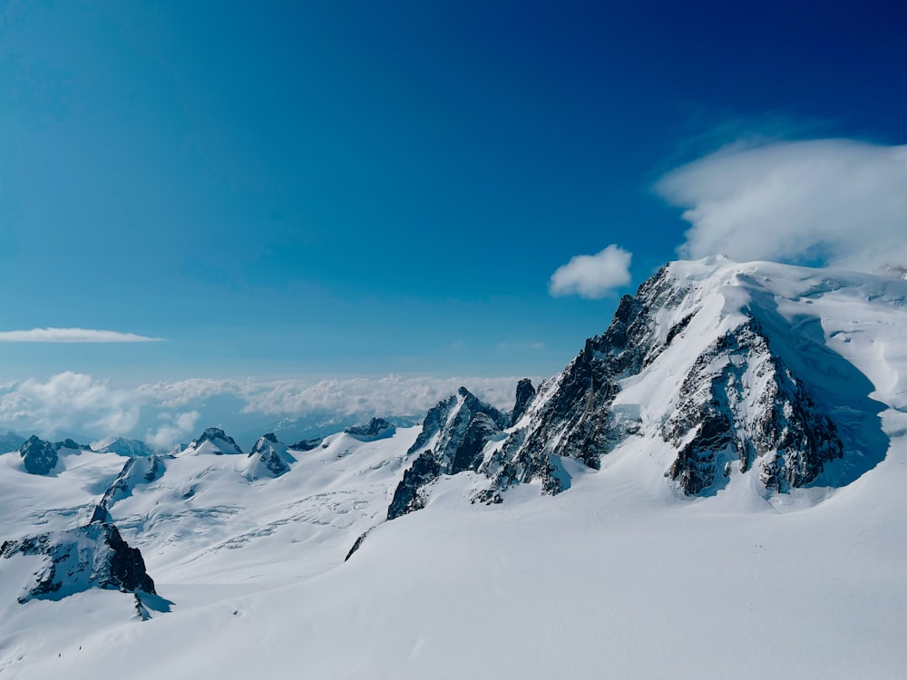 a mountain covered in snow under a blue sky