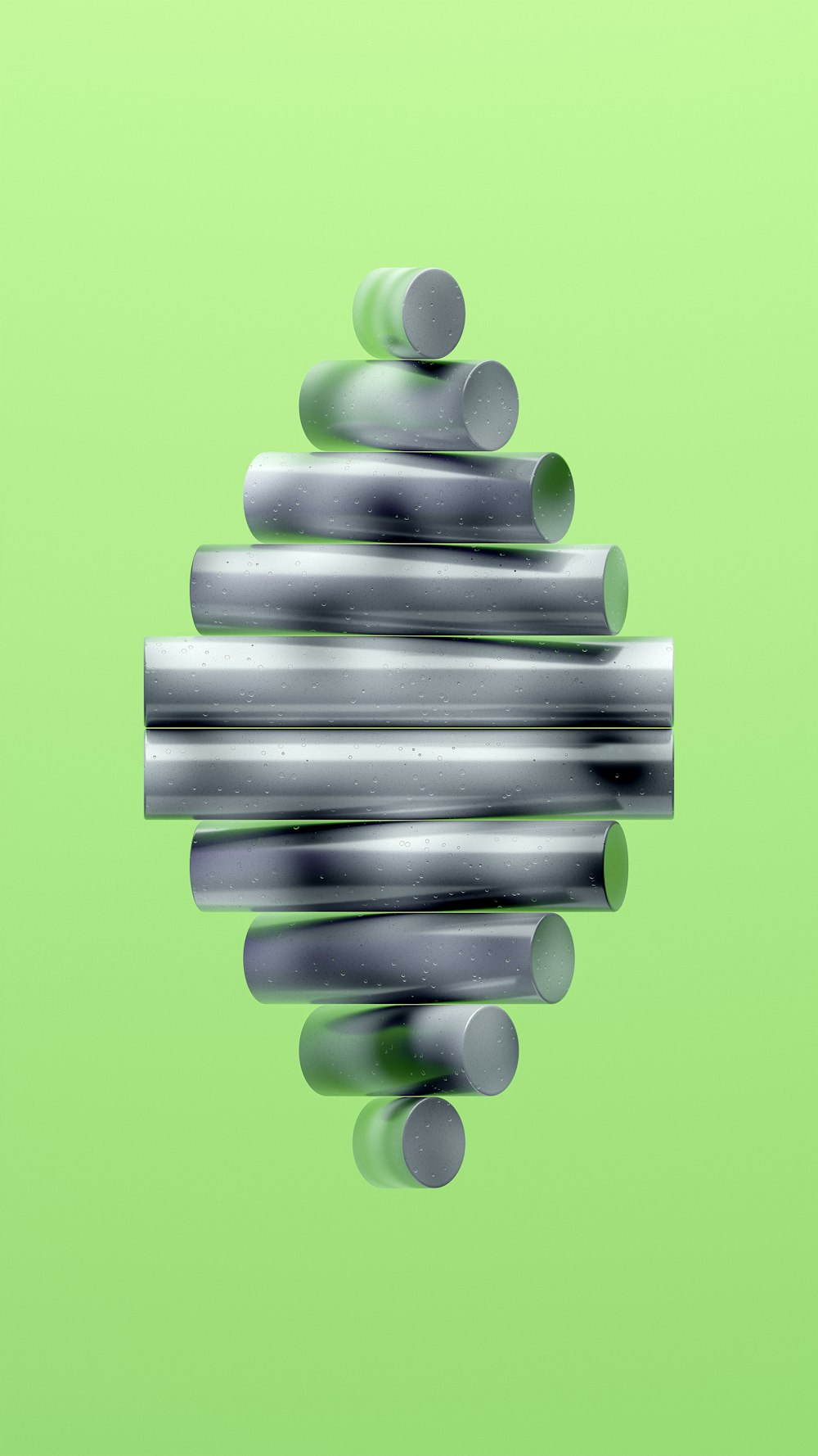 a group of metal objects on a green background
