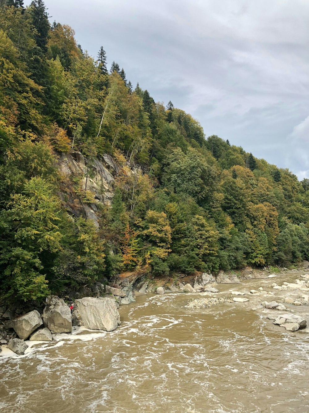 a man standing on a rock in the middle of a river