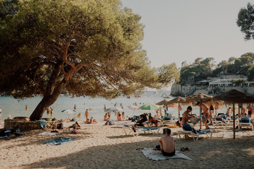 a crowded beach with many people on it