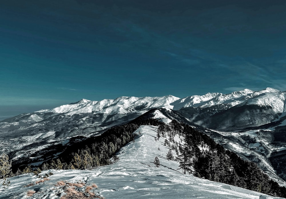 空を背景に雪に覆われた山