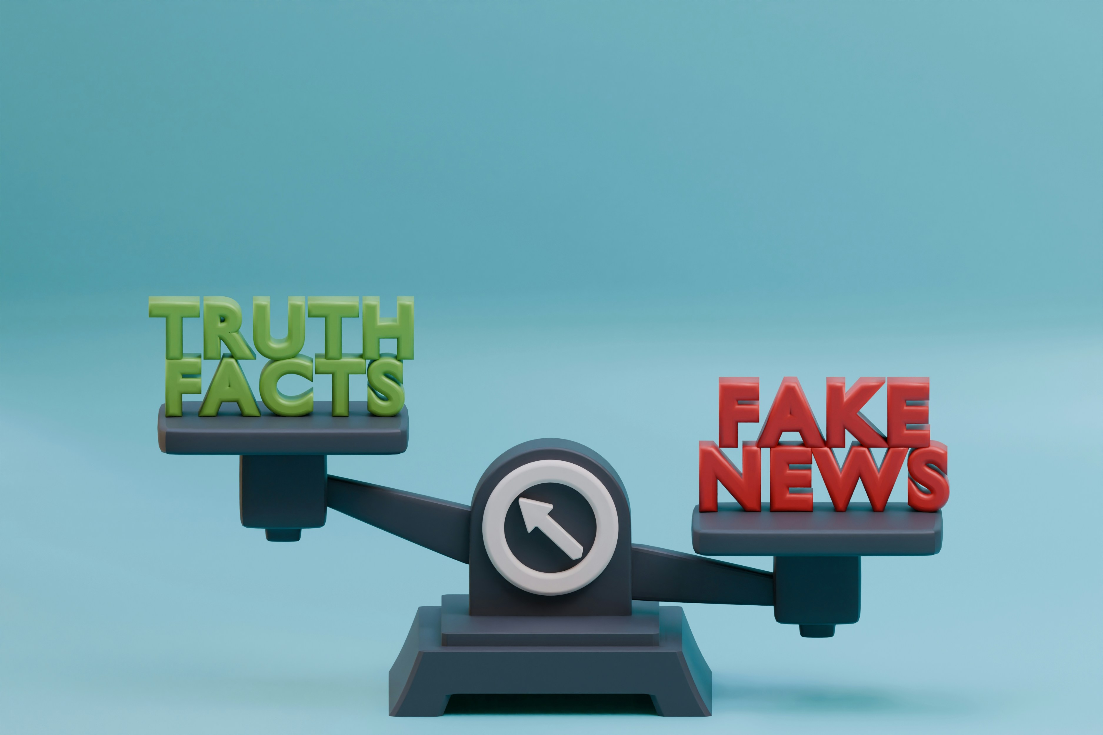 Weighing Truth Facts and Fake News. 3D Render.
