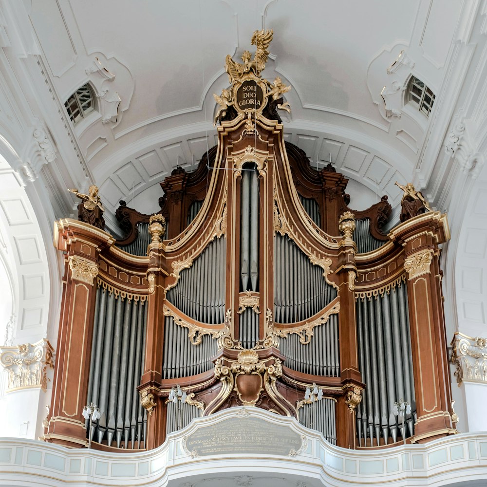 a large pipe organ in a large building