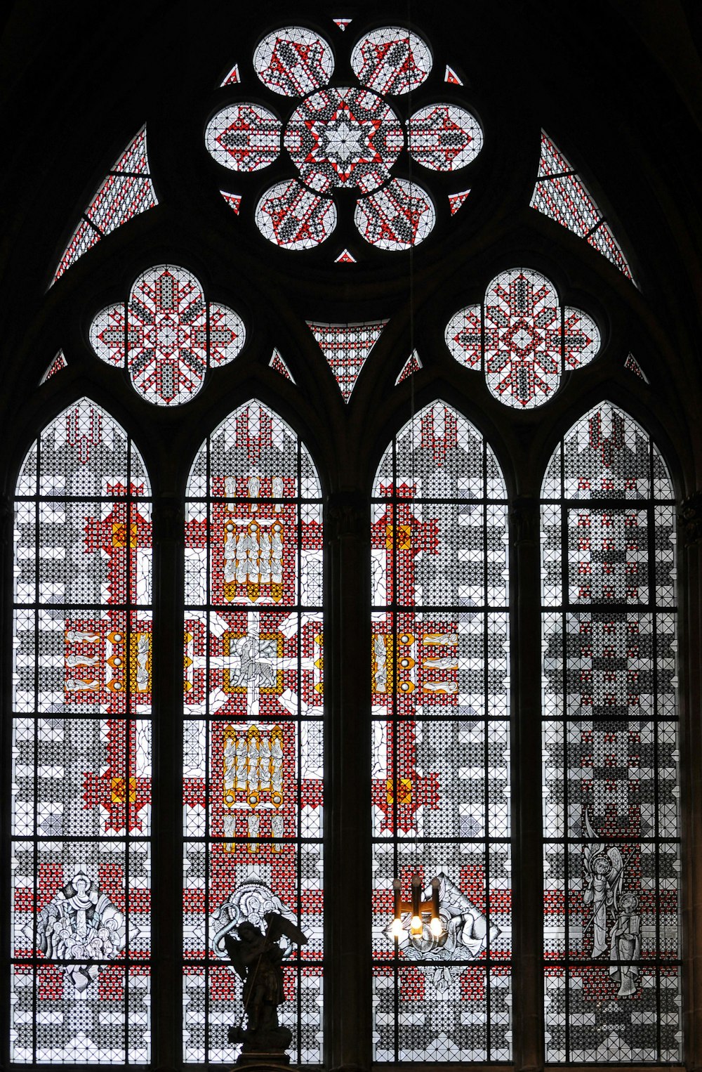 a large stained glass window in a building