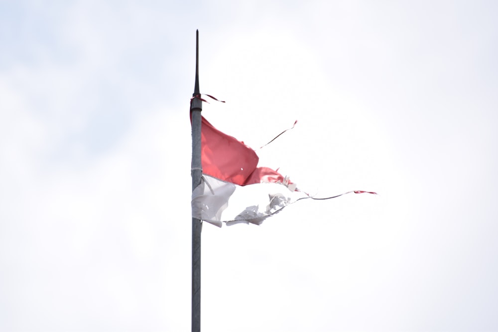 a red and white flag on a pole