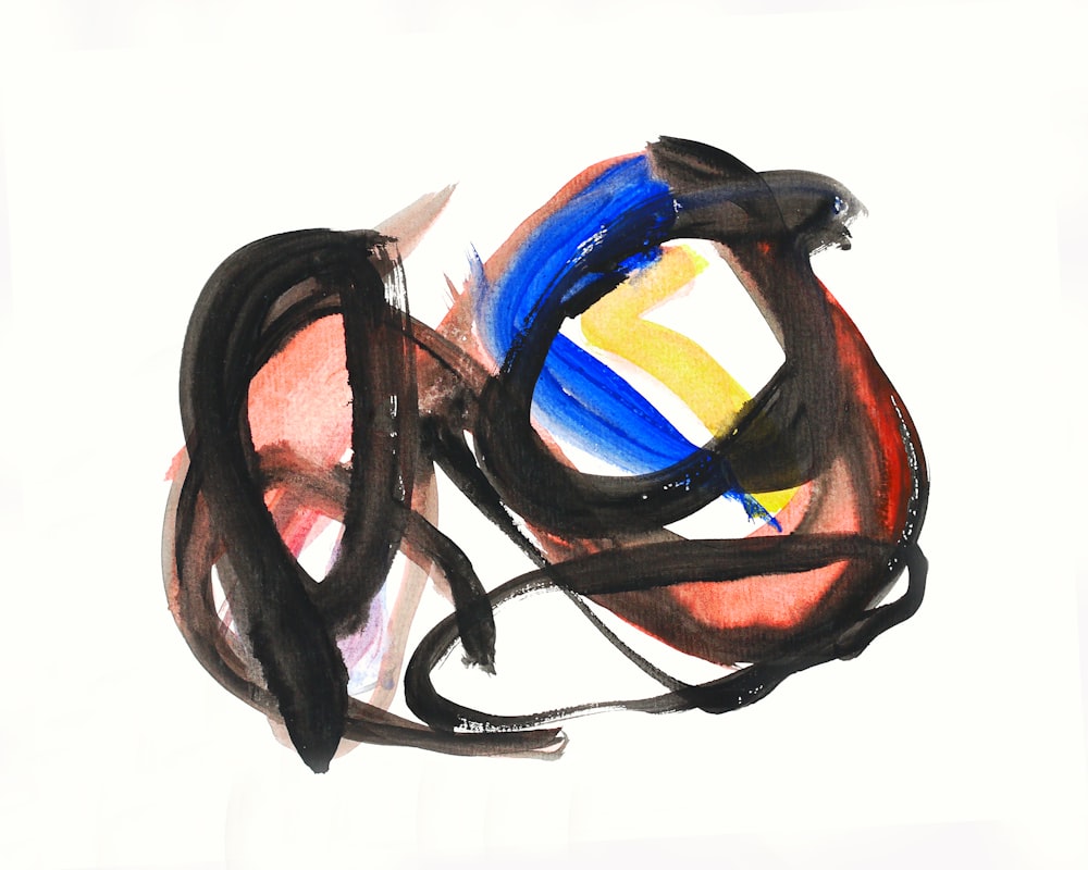 a drawing of a colorful object with black and red lines