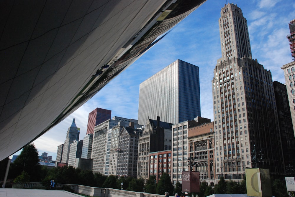 a view of a city with tall buildings