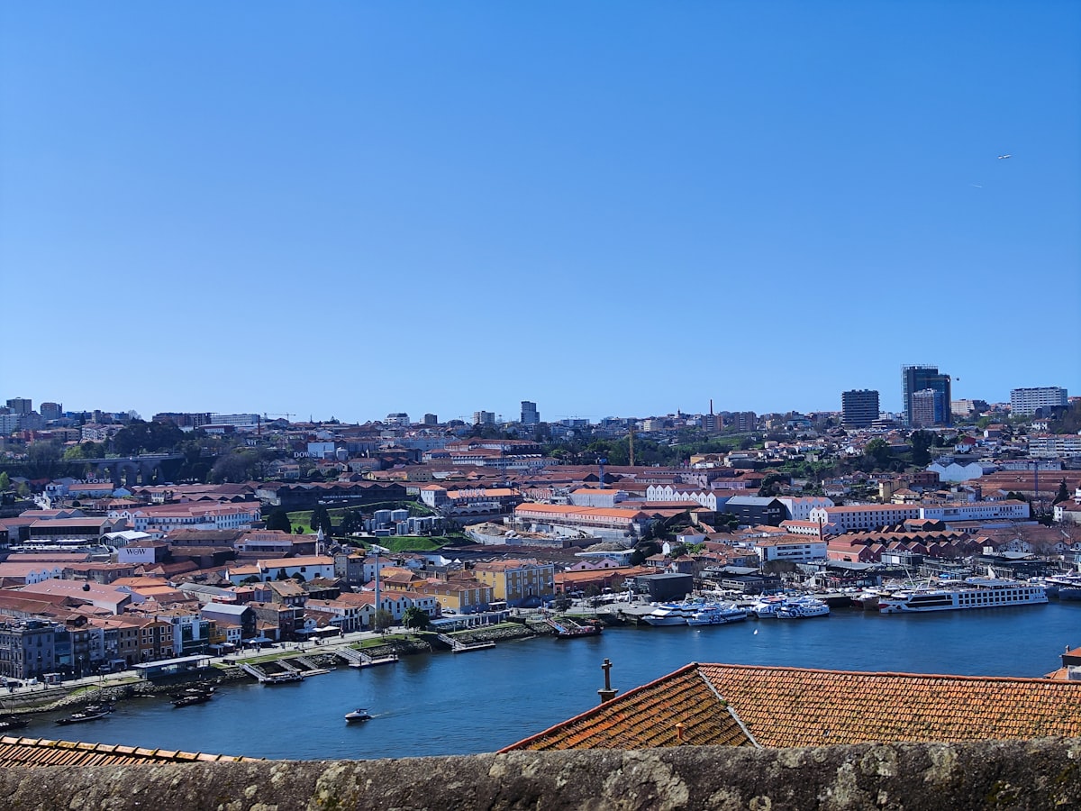 Porto December — overlook of the city and the Douro River harbour in winter light