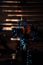 a camera set up in a dark room