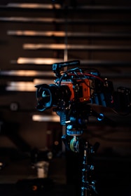 a camera set up in a dark room