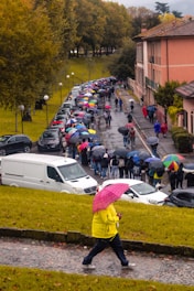 a group of people walking down a street holding umbrellas