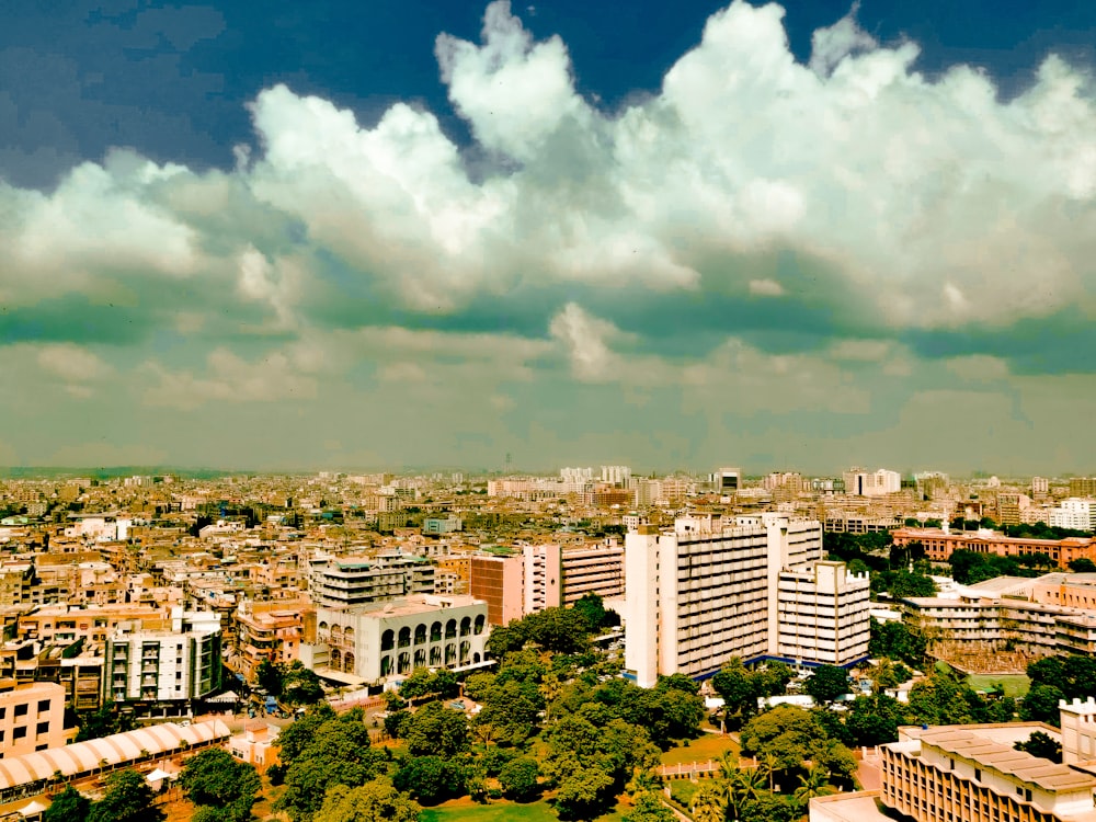 a view of a city from a tall building