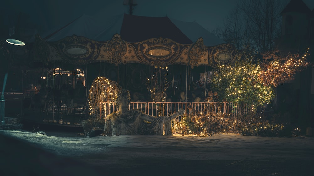 a merry go round at night with christmas lights