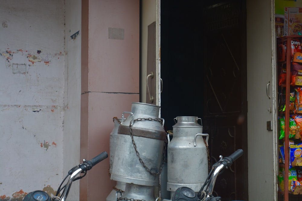 a motorcycle parked in front of a building