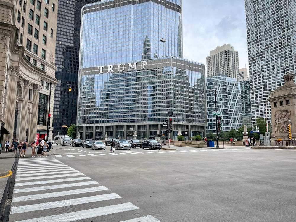 a city street filled with lots of tall buildings