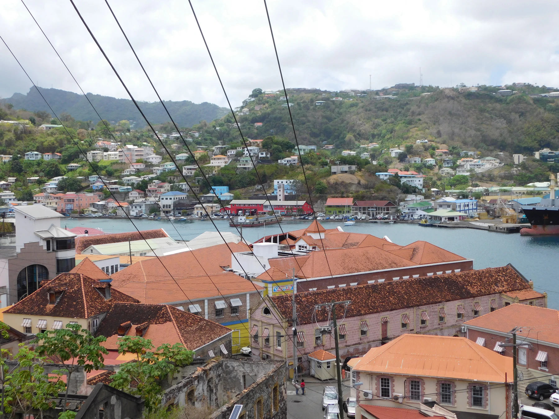 The Carenage and red-roofed streets of St George's climbing the hills around Grenada's harbour
