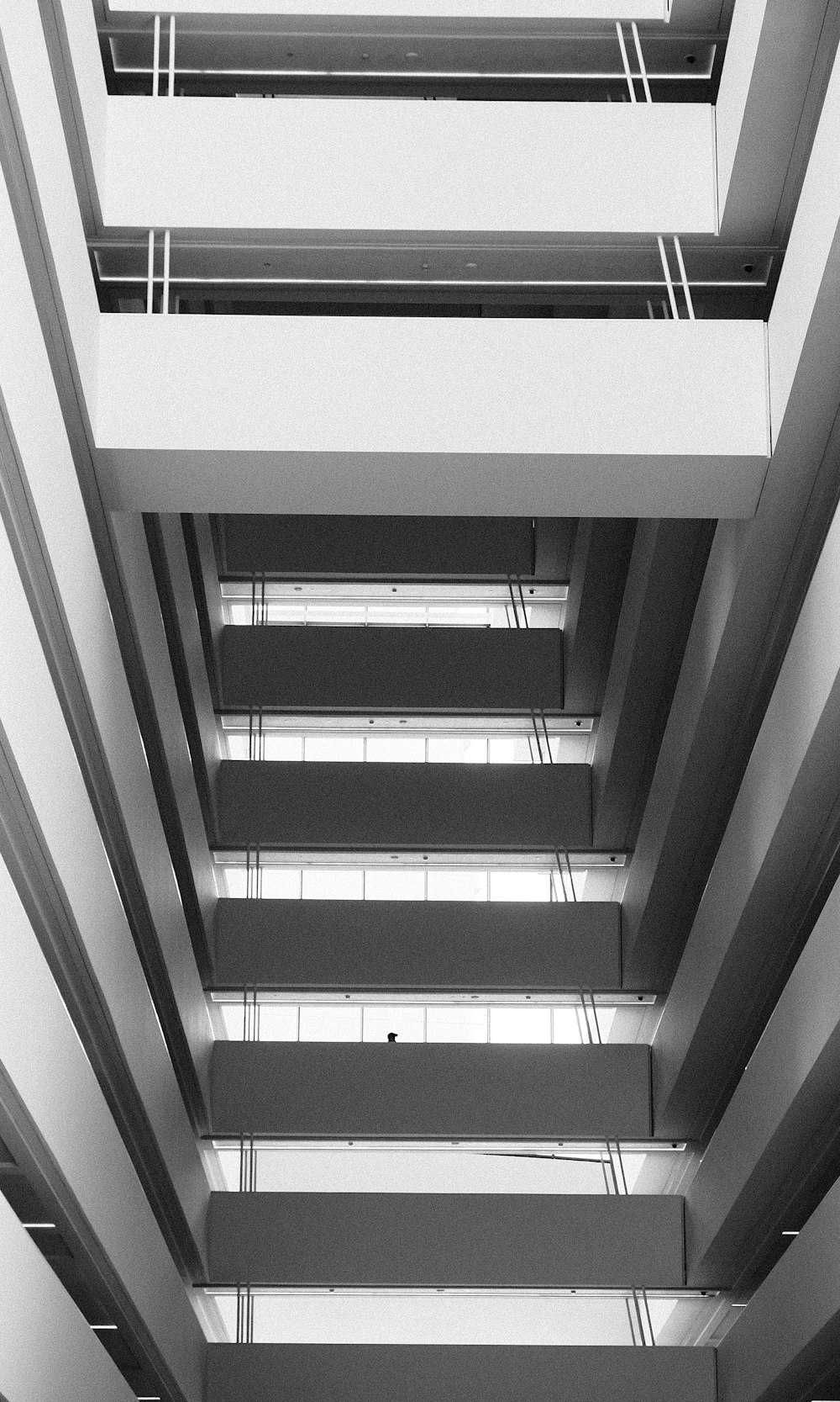 a black and white photo of a very tall building