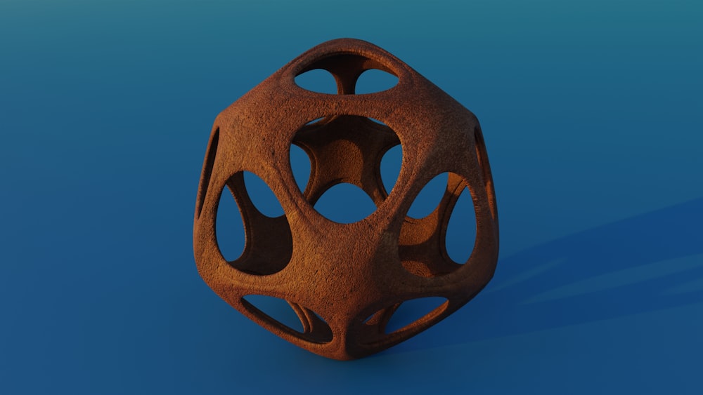 a wooden object on a blue background