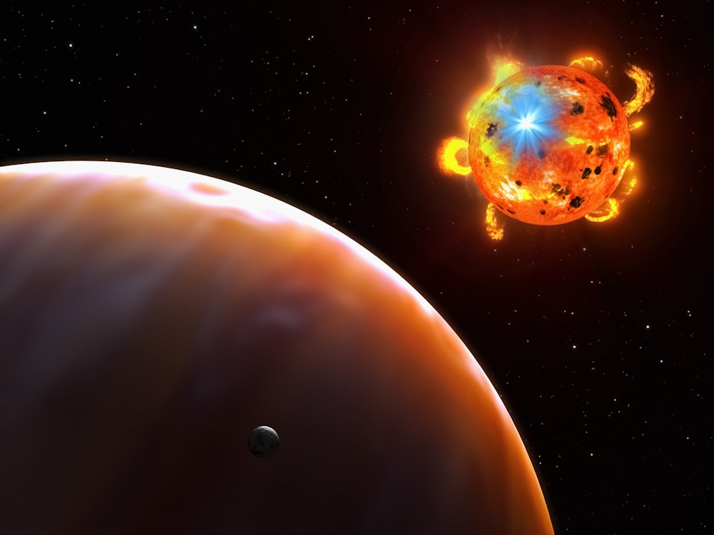 Representación artística de un planeta con una estrella en el fondo