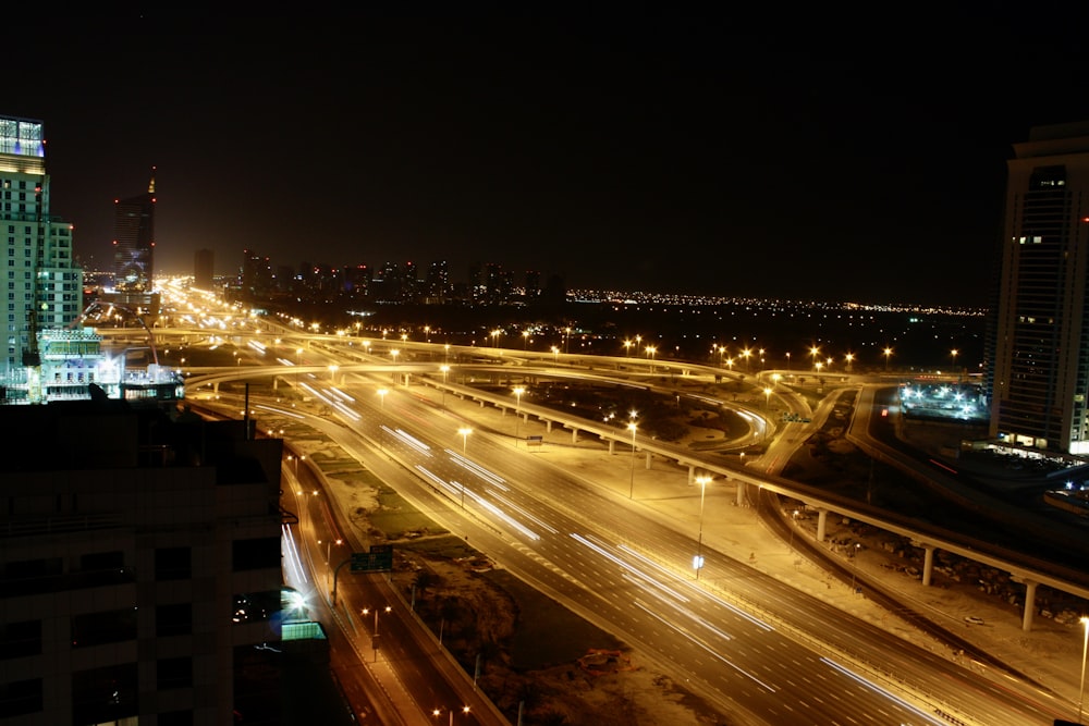 a night time view of a city street