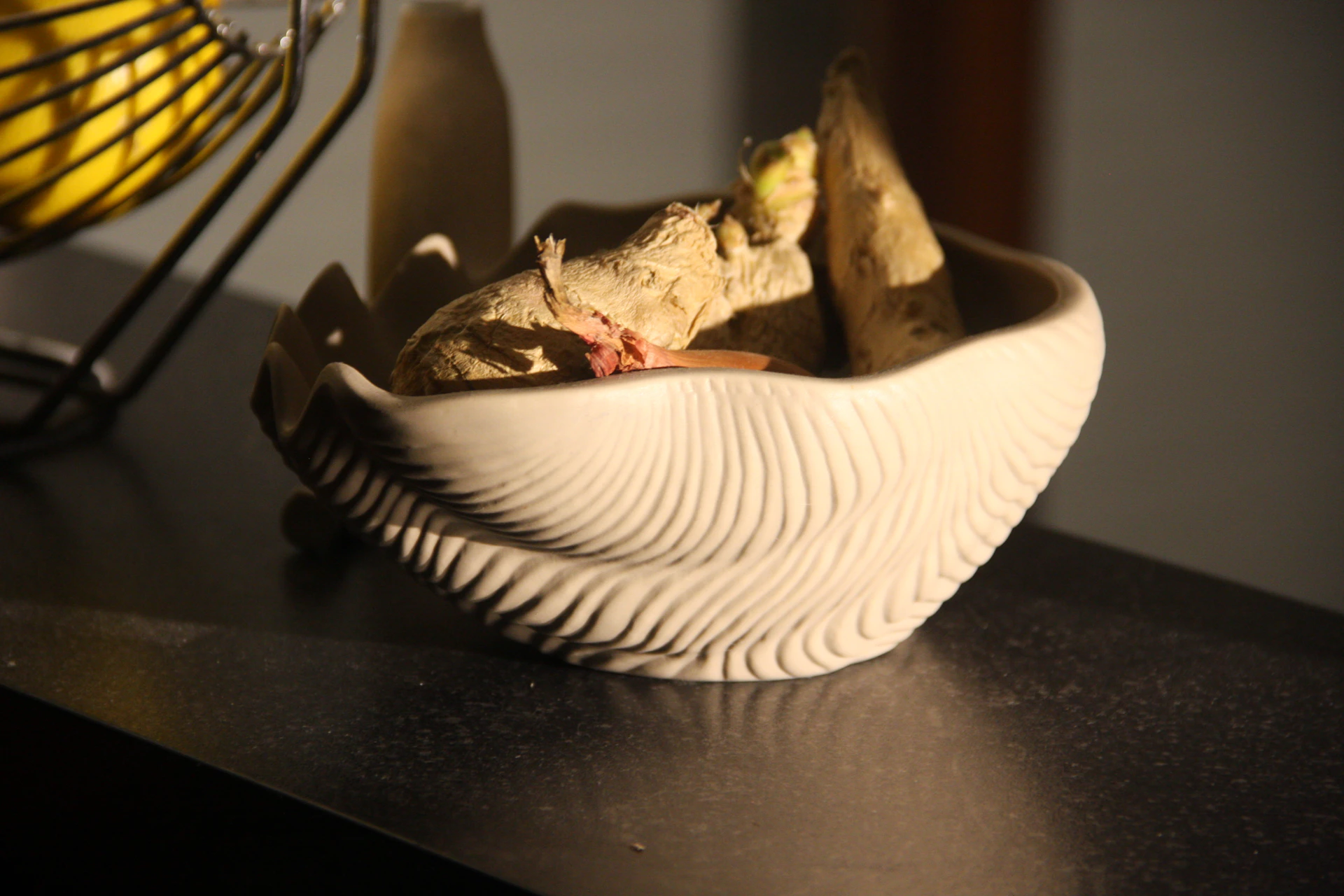 a bowl of food sitting on top of a table