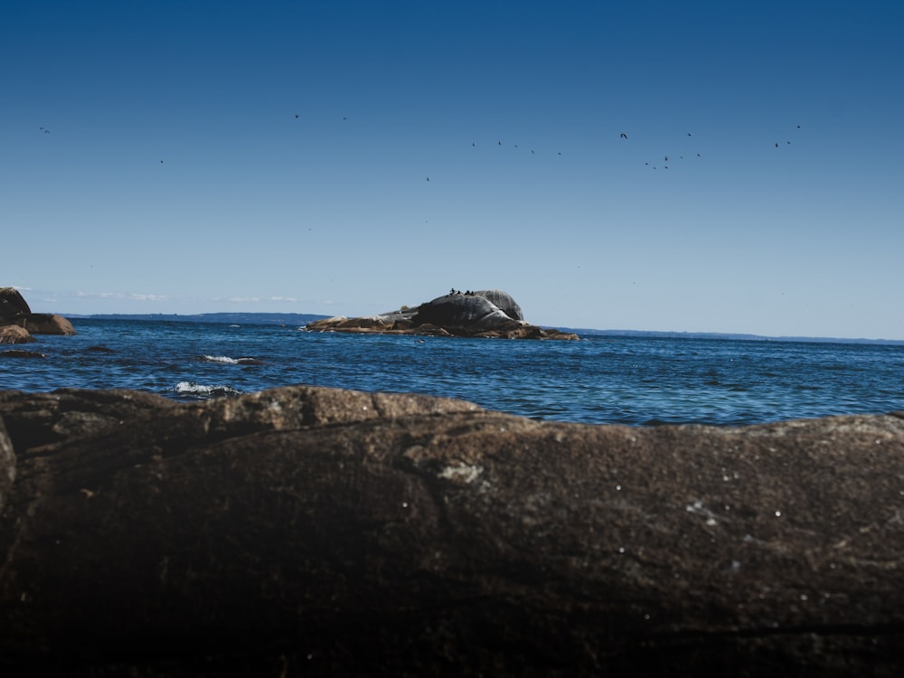 a rock outcropping in the middle of a body of water